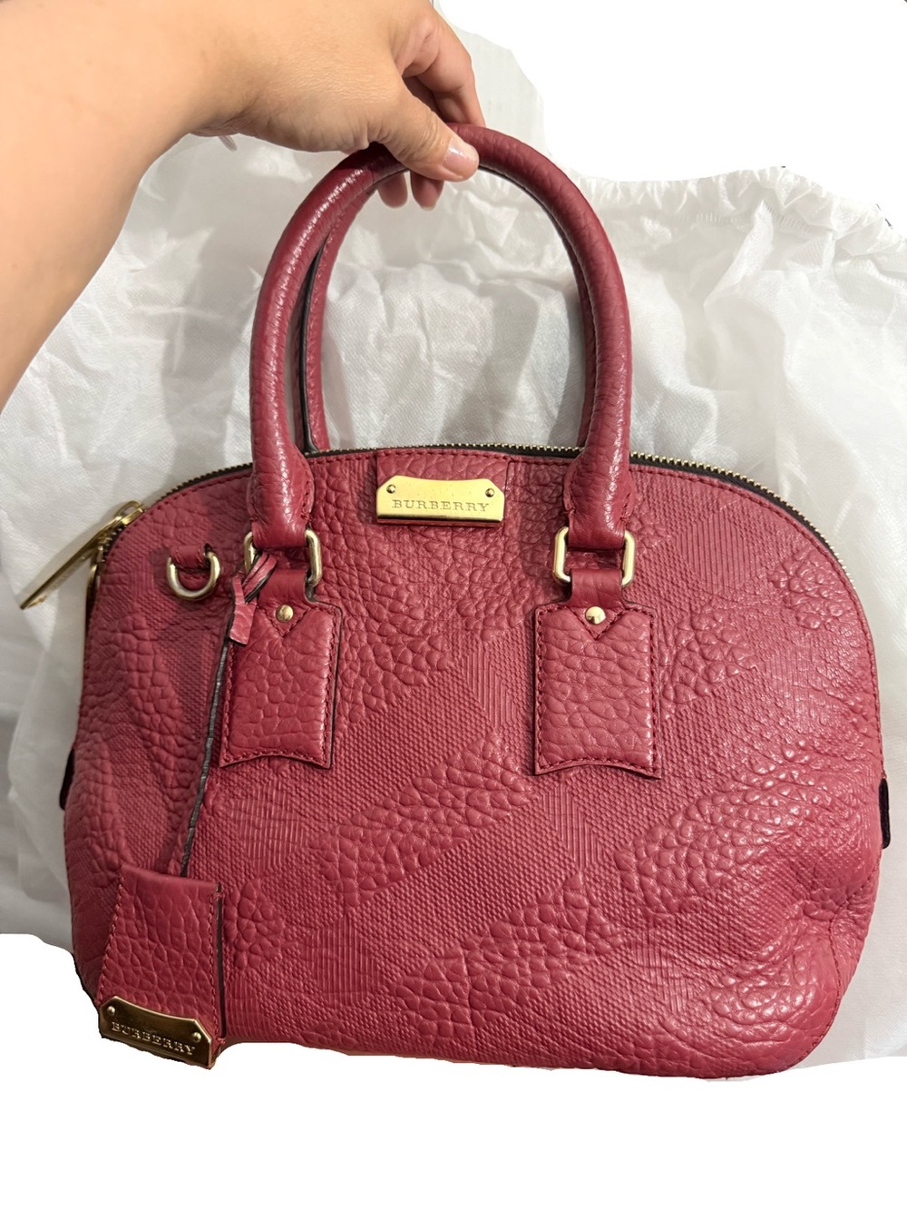 Burberry Rose Red Quilted Textured Leather Dome Satchel